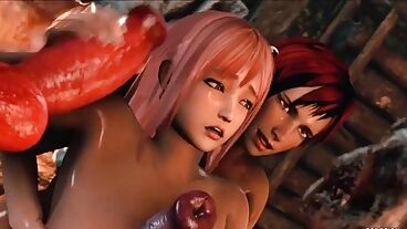 在 3D 色情片中，乳房被双重插入